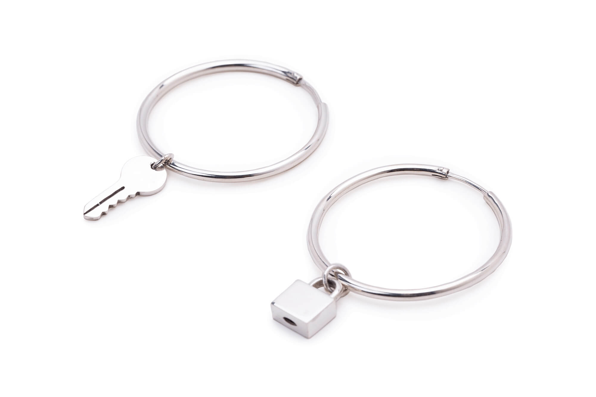 925 Sterling Silver Mismatched Lock Heart Key Stud Earrings Unisex –  Sterling Silver Fashion