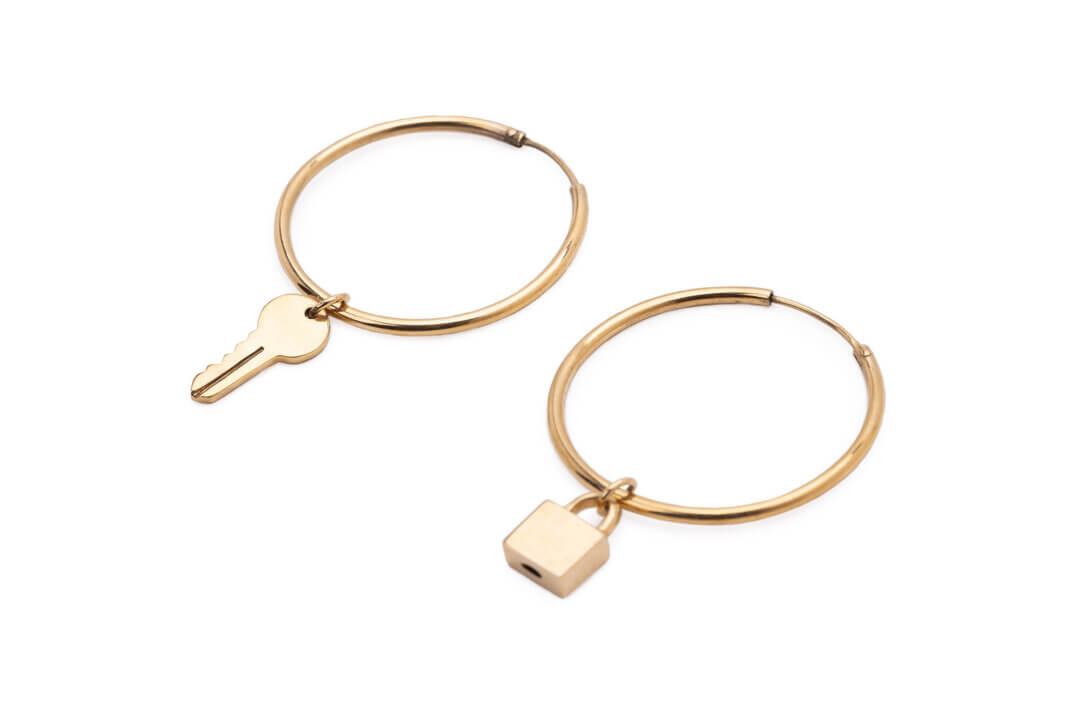 Lock and Key Hoop Earrings - Image 2